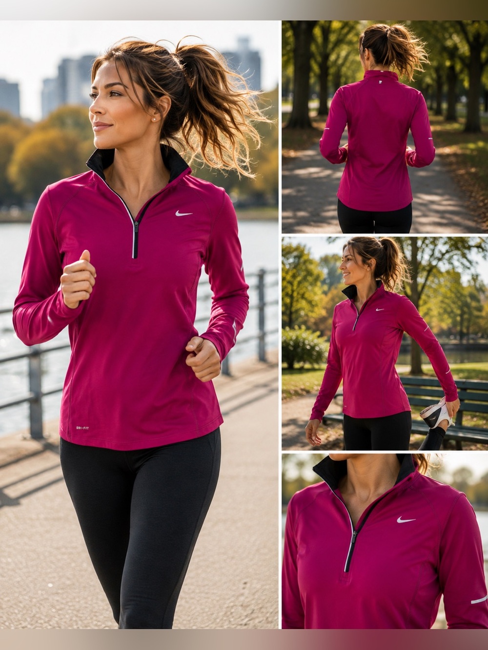 Nike Element Dri-FIT Half Zip Running Top Pink Women’s M Thumbholes